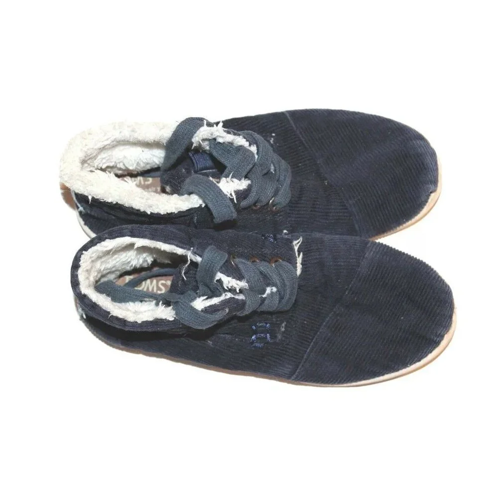 Toms Youth Kids Navy Blue Corduroy Shearling Paseo Mid Lace Ankle Boot 2